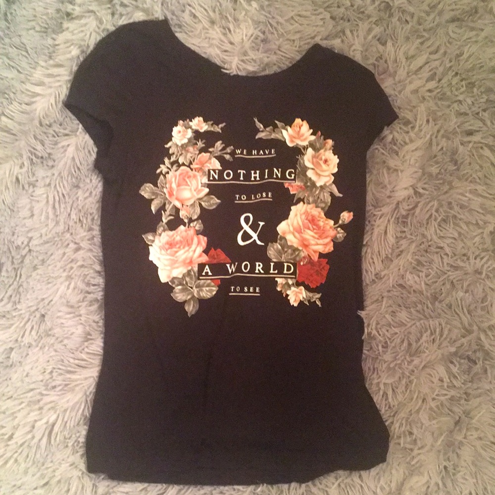 Graphic Tee with roses and quote